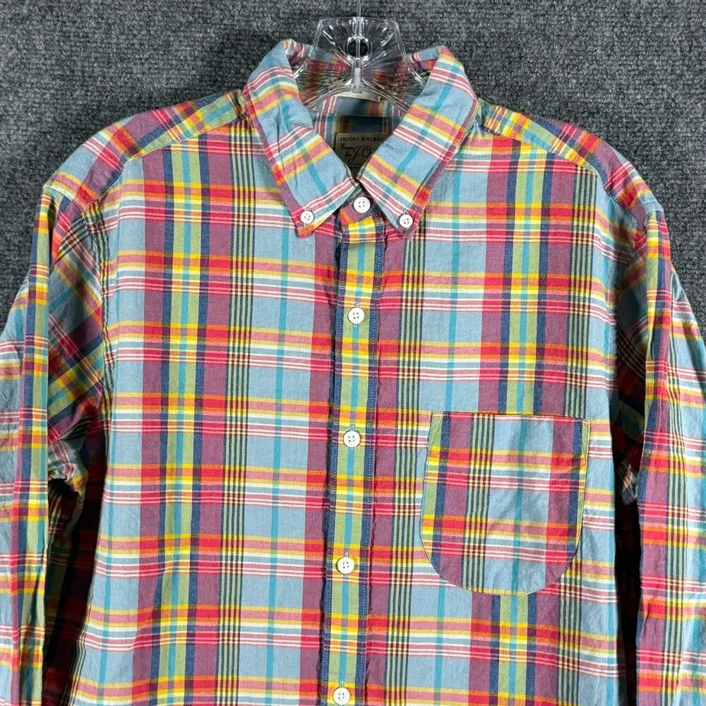 J Crew Indian Madras Shirt Mens M Slim Fit Plaid Button Down Mauritius G4188